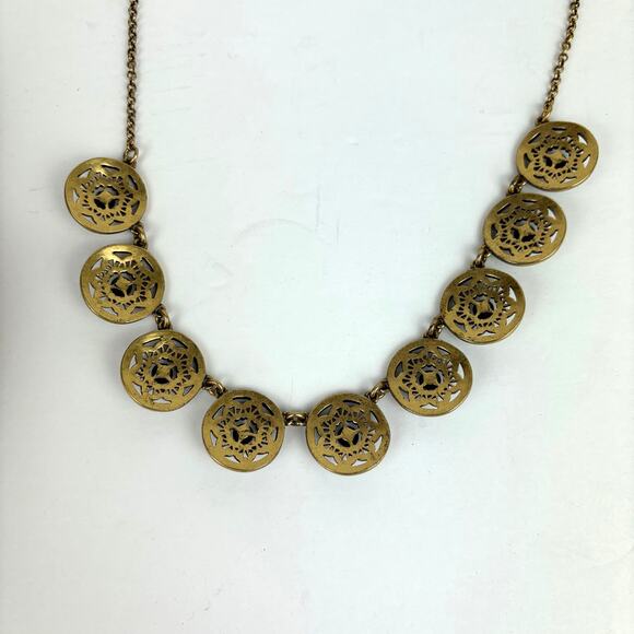 J. Crew Statement Necklace Gold Medallion rhinestone preppy Y2K chunky - Picture 4 of 7